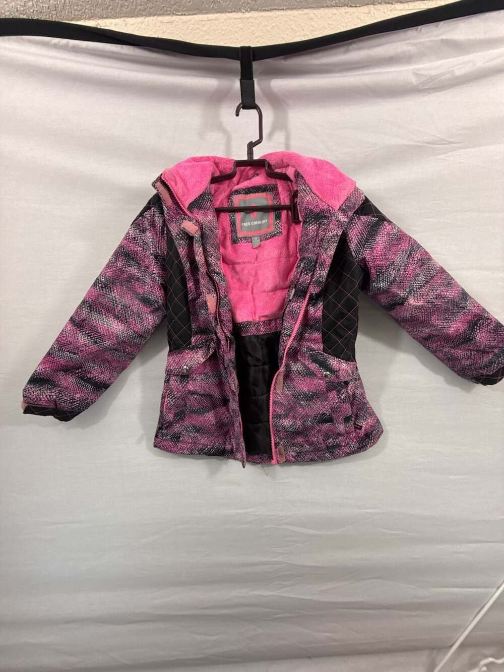 Free Country Snow Flurry Jacket Size M 10/12 Pink Swizzle Faux Fur Hood